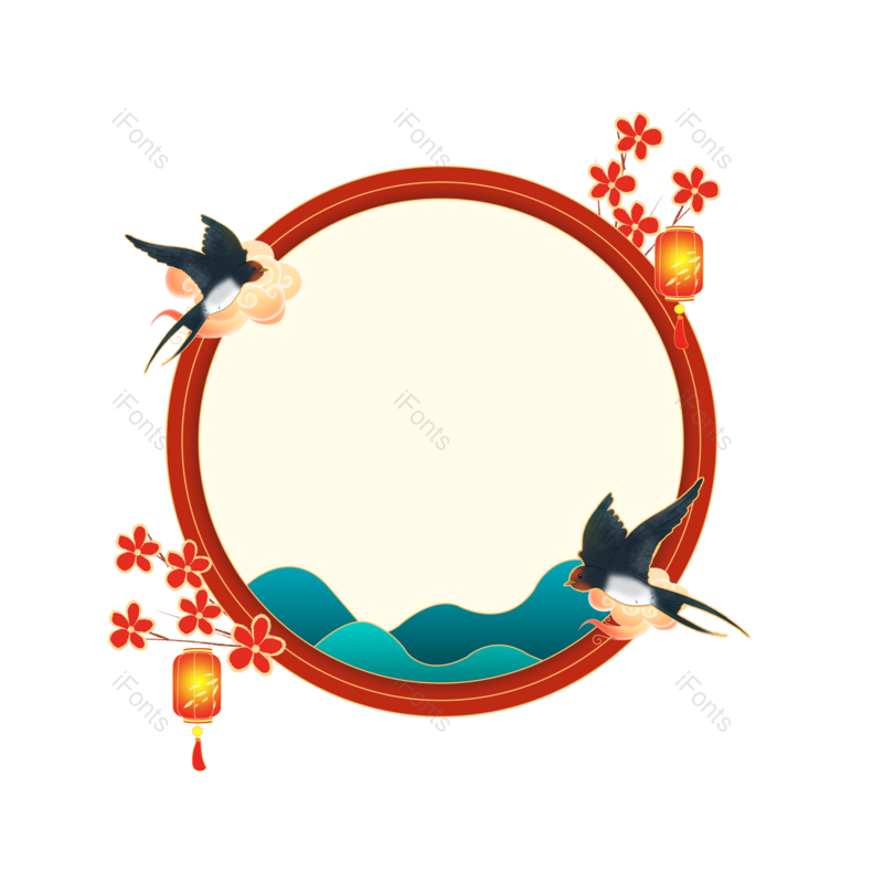 边框图片,中国风元素,灯笼PNG,梅花免抠素材